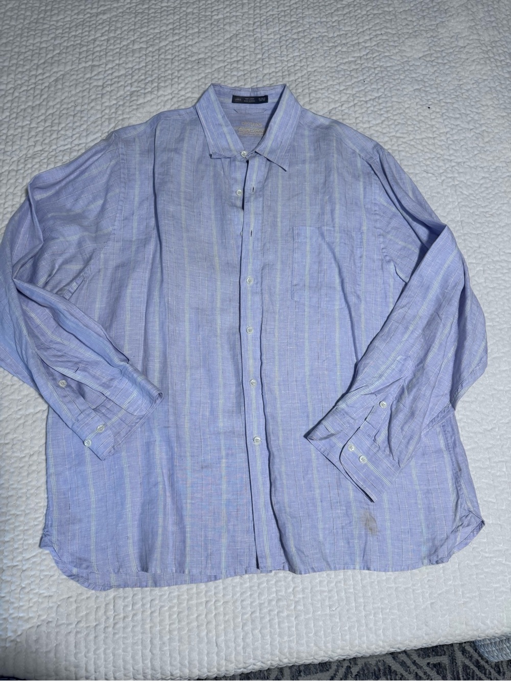 Linen Men's Lavender  Striped Dress Shirt - Classic Tailored Button-Down